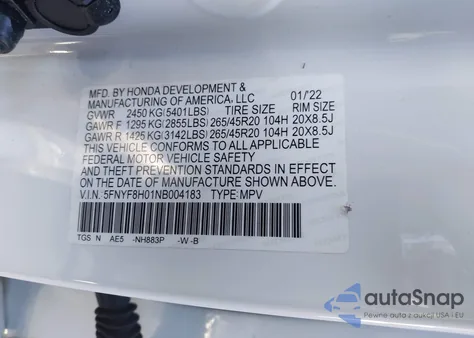 2022 Honda Passport Awd Elite from USA, damaged, VIN 5FNYF8H01NB004183